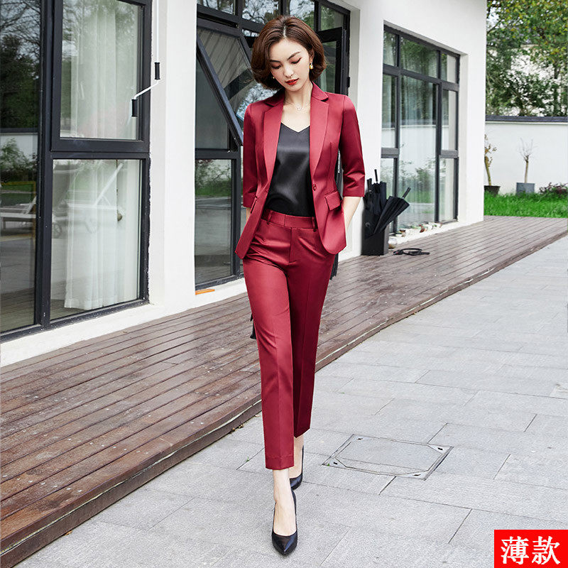 Red Annual Meeting suit suit casual Korean version for work clothes Fashion temperament Lady Fan thin Western suit jacket