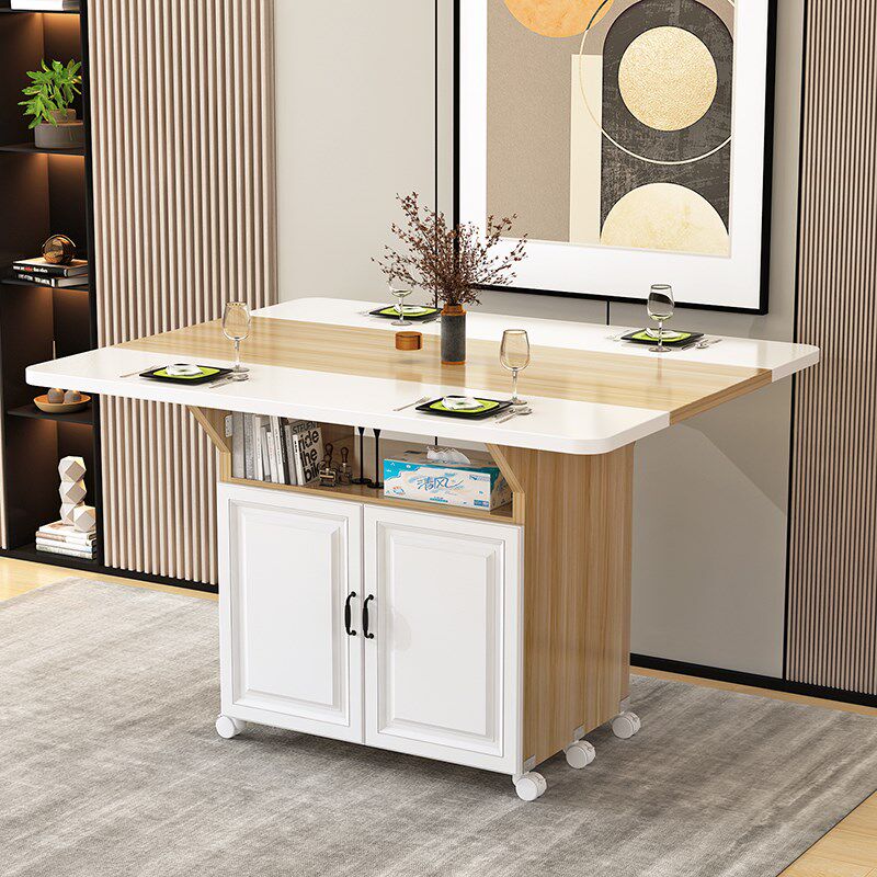 Demolition of the laminated row The choice of the mulberry folding table Home Small family Type of movable belt wheel rectangular multifunctional dining room