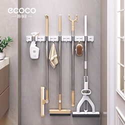 Mop Wall-Mounted Clip with Sliding Rail, Mop and Broom Hook for Bathroom, No-Drill Mop Holder