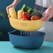 Fruit plate living room Nordic plastic double-layer vegetable basket home kitchen large creative washing basin drain basket