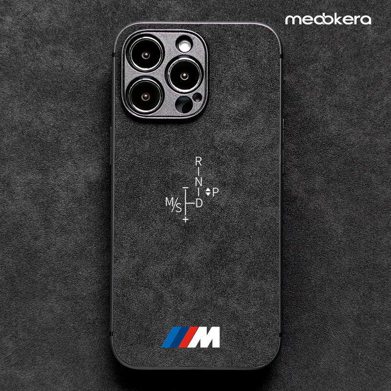 Suitable for iPhone 15 Phone Cases, Alcantara Suede Leather Apple 16 Pro Max Full-Cover Anti-Slip Case, 17 Anti-Drop Protective Cover, Creative Bmw m Audi Rs Car Logo Trendy High-End New Model for Men and Women