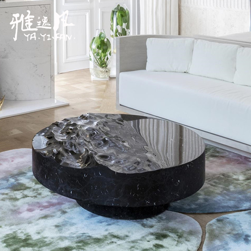 FRP black and white personality water ripple tea table square negotiation tea table art imitation marble Zen round coffee table