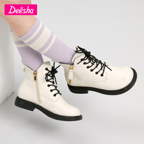 Desa girls winter clothes Martin boots New Princess casual plus velvet big childrens baby short of breath leather boots Desha