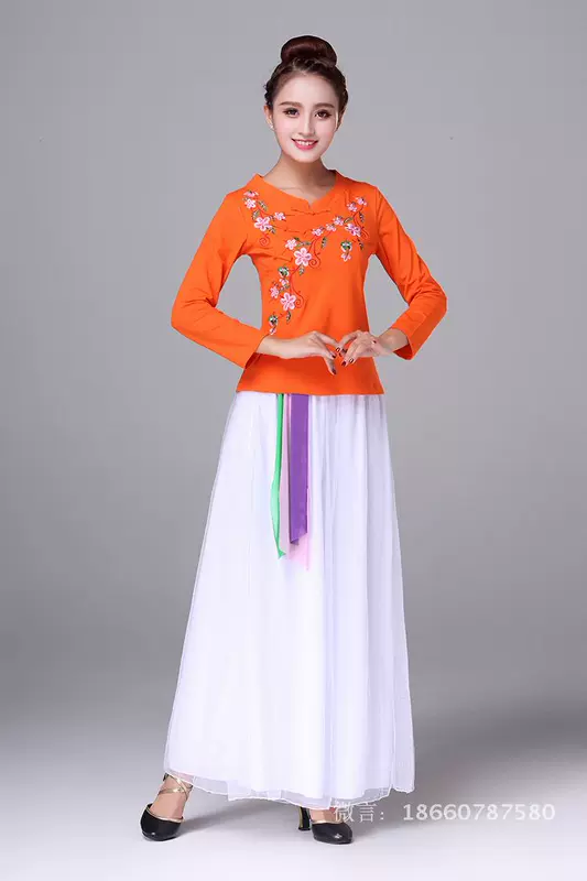 Trang phục múa vuông thiết kế xuân hè mới cotton dài tay áo lưới quần biểu diễn trang phục khiêu vũ trung niên - Khiêu vũ / Thể dục nhịp điệu / Thể dục dụng cụ giầy múa trẻ em