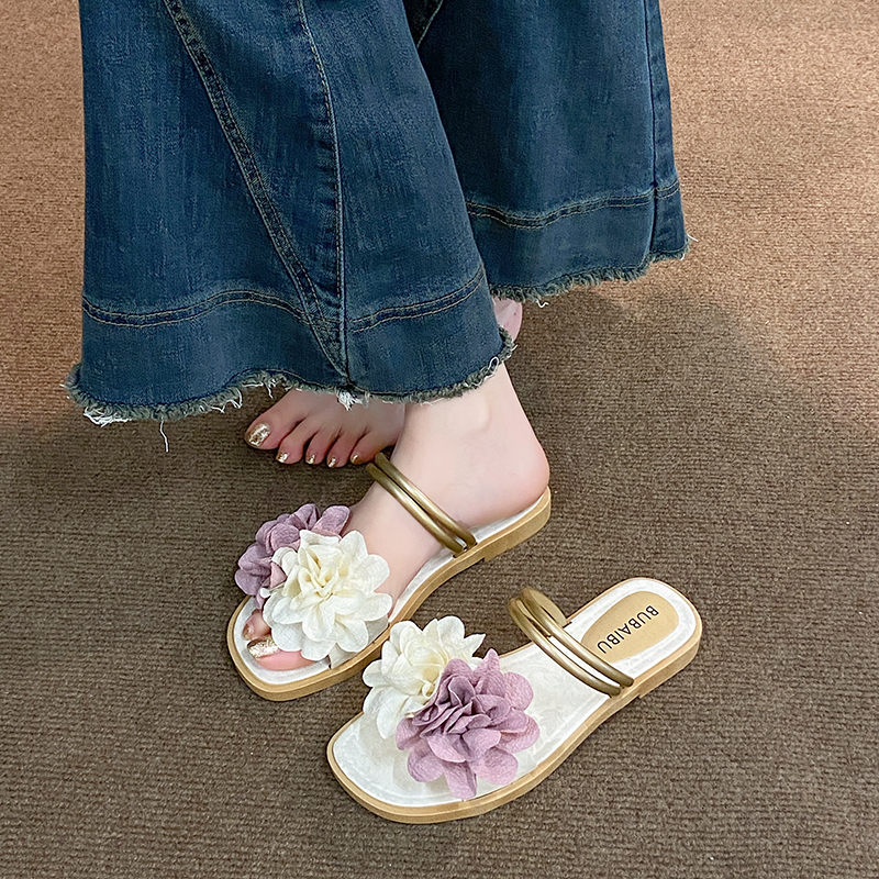 Super Popular and Beautiful Floral Sandals for Women, Summer Outerwear, 2025 New Style French Style Sandals, Fairy Style Beach Shoes