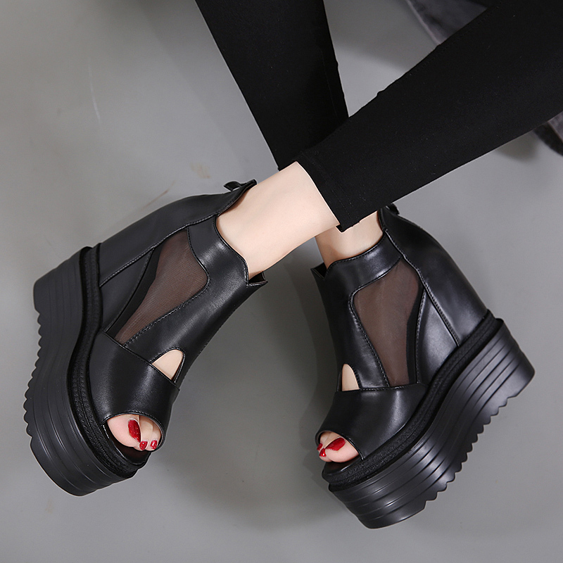 Wedge Super High Heel Sandals 12cm Waterproof Platform Platform Thick-Soled Mesh Fish Mouth Shoes Spring and Summer New Style Inner Height-Increasing Women's Shoes Wedge Super High Heel Sandals 12cm Waterproof Platform Platform Thick-Soled Mesh Fish Mouth Shoes Spring and Summer New Style Inner Height-Increasing Women's Shoes