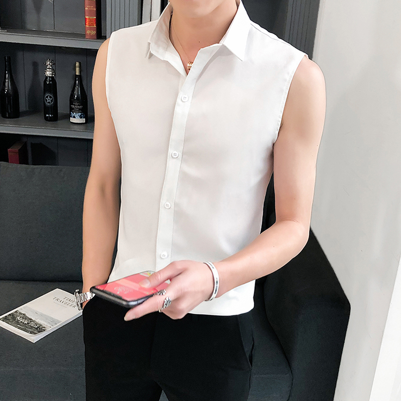 Sleeveless Vest Summer Shirt for Men, Korean Style Trendy Small Size Tight-Fitting Vest, Hairstylist Nightclub Men's Clothing, Gentleman's Outfit Sleeveless Vest Summer Shirt for Men, Korean Style Trendy Small Size Tight-Fitting Vest, Hairstylist Nightclub Men's Clothing, Gentleman's Outfit