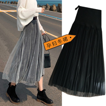 Autumn and winter maternity dress half-length adjustable size loose knee-bottom pleated length