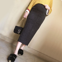 Autumn 2021 new belly pregnant womens long Korean version of pregnant womens half-length skirt spring autumn and winter knee skirt