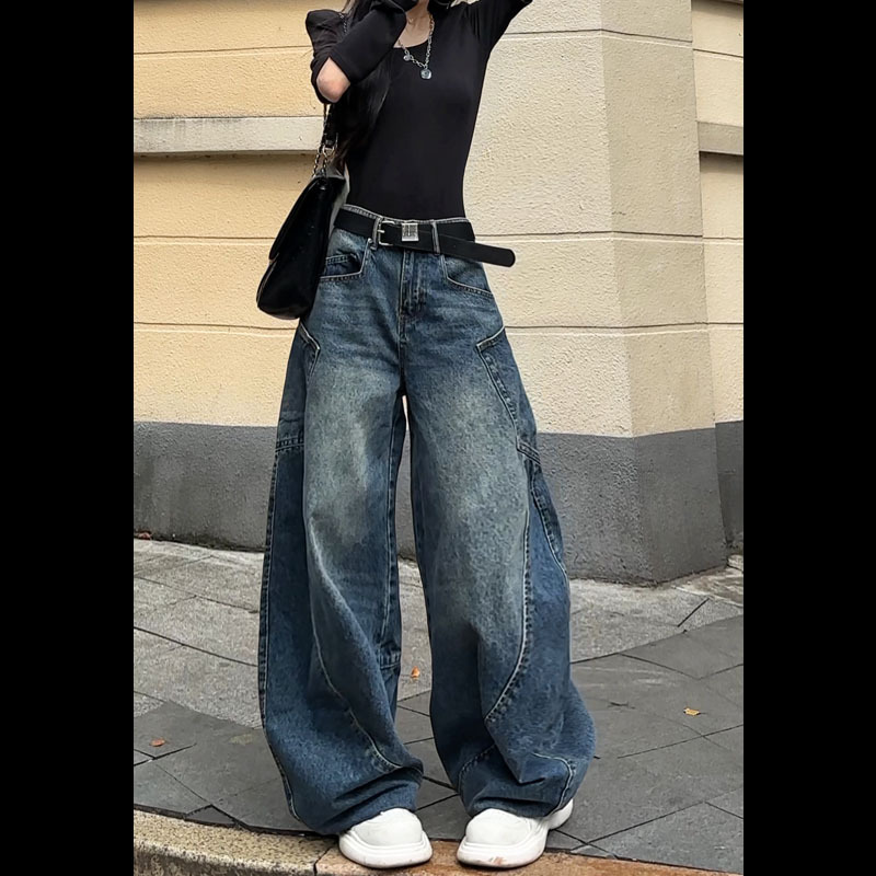 91136 Bajia Scimitar Jeans for Women 2026 Summer Thin Loose Wide-Leg Straight Micro-Flared White Jeans