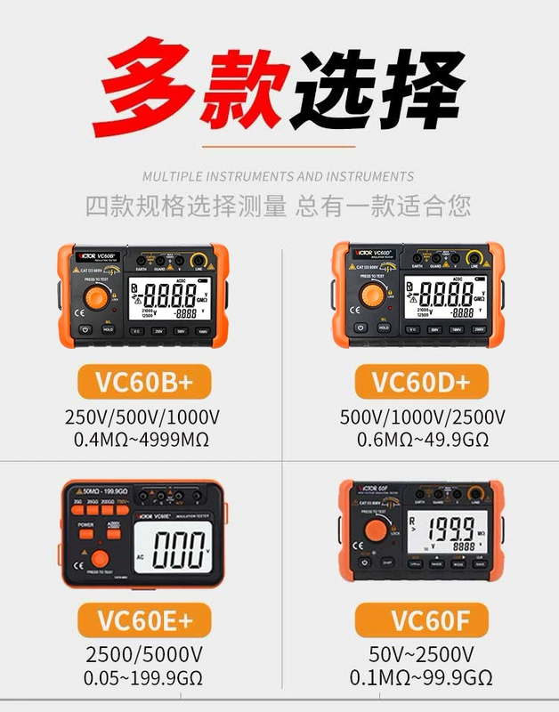 Máy đo điện trở cách điện Victory kỹ thuật số megohmmeter VC60B+/60D+/60E+ megger cách điện