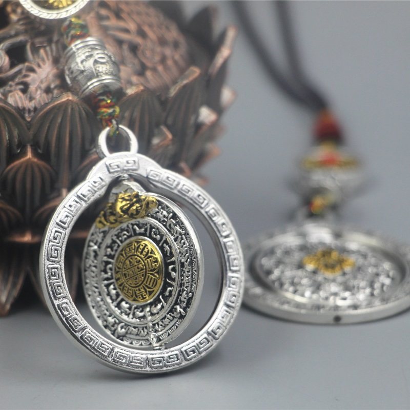 Shen Yu Tibetan Silver Nine Palace Bagua Tablets Tibetan Amulets Bao Ping An Fa Objects Zodiac Zodiac Hanging Hanging Hanging Banner Waist Tag