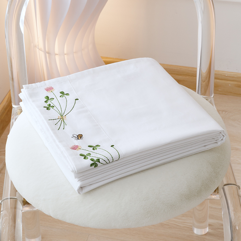 Export UK embroidered pure cotton linen single piece double 100% full cotton twill sleeping single embroidery bed on supplies special price