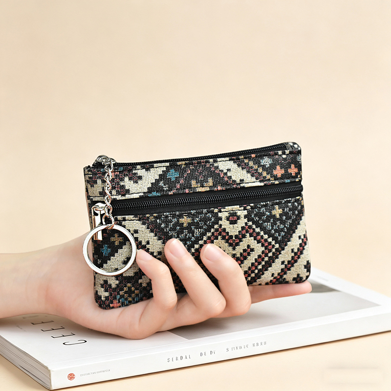 Bohemian Style Geometric Pattern Short Wallet for Women, Mini Portable Zipper Coin Purse, Japanese and Korean Style Bohemian Style Geometric Pattern Short Wallet for Women, Mini Portable Zipper Coin Purse, Japanese and Korean Style