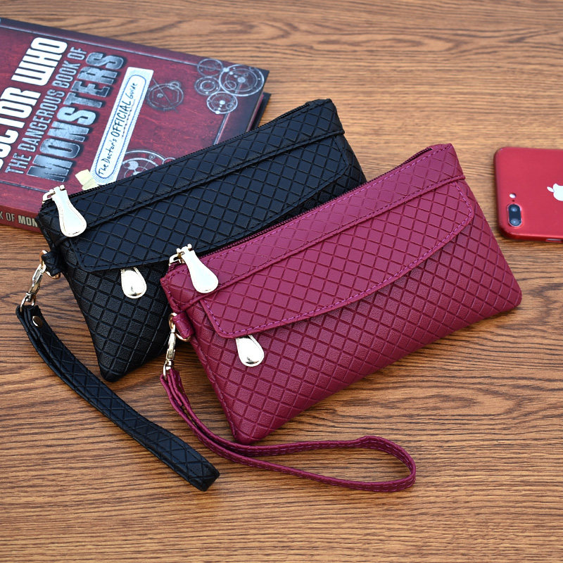 2020 new women's wallet Korean version of the clutch bag tide explosion simple mobile phone bag temperament check pattern coin purse small bag