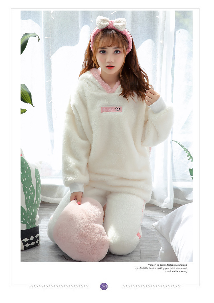 Mùa đông san hô nhung dễ thương kích thước lớn đồ ngủ lỏng phụ nữ mùa đông flannel cộng với phim hoạt hình nhung trùm đầu phụ nữ phục vụ nhà thời trang hè 2021