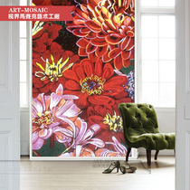 Personality customization Modern minimalist big red peony flower mosaic cut painting porch restaurant background wall stickers mural