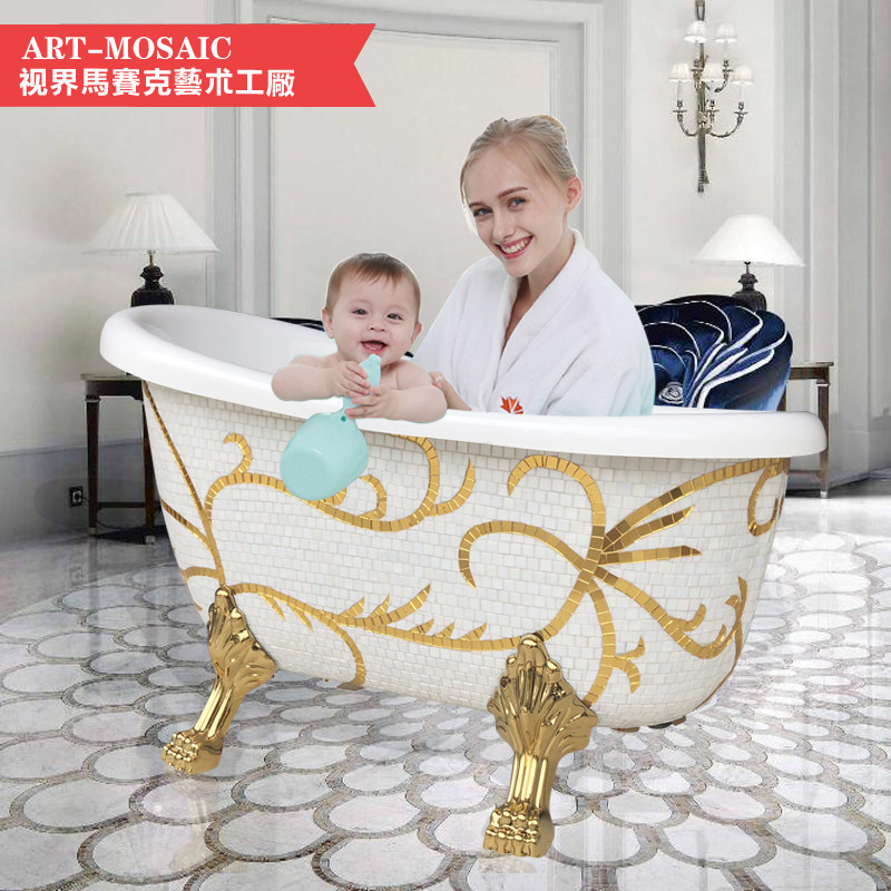 European small luxury hand-made custom tiger foot Princess mosaic baby bathtub Mini small bathtub 1 2 meters
