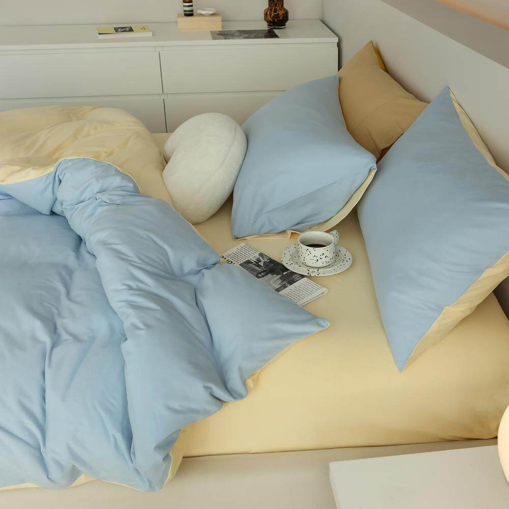 Sleep well knitted cotton double spell solid color four-piece set Xinjiang cotton class A naked sleep 100 cotton cream net red