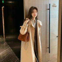 Fan Squad Toffee Windbreaker Light Khaki Long Loose Thick Windbreaker Autumn and Winter New Products