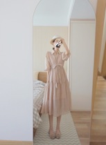 Fan Squad nude powder starry simple temperament pure tencel long skin-friendly fairy dress female