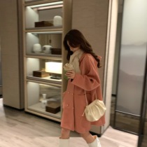 Fan Squad Exciting early bird pink coat 90 wool double-sided nylon coat with positive cream powder