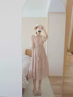 Rice team naked powder star simple temperament pure sky long version of skin-friendly fairy dress woman