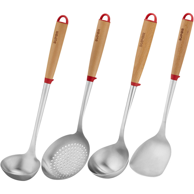 Supor spatula stainless steel frying spoon Small red circle spoon Household cooking shovel Kitchen colander hot pot spoon