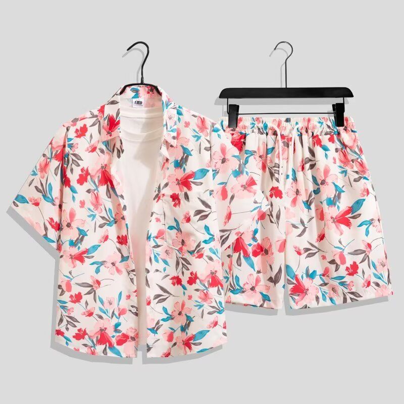 Retro Vintage Cuban Collar Floral Loose-Fitting Hong Kong Style Hawaiian Couple Beach Floral Shirt Set for Men and Women Retro Vintage Cuban Collar Floral Loose-Fitting Hong Kong Style Hawaiian Couple Beach Floral Shirt Set for Men and Women