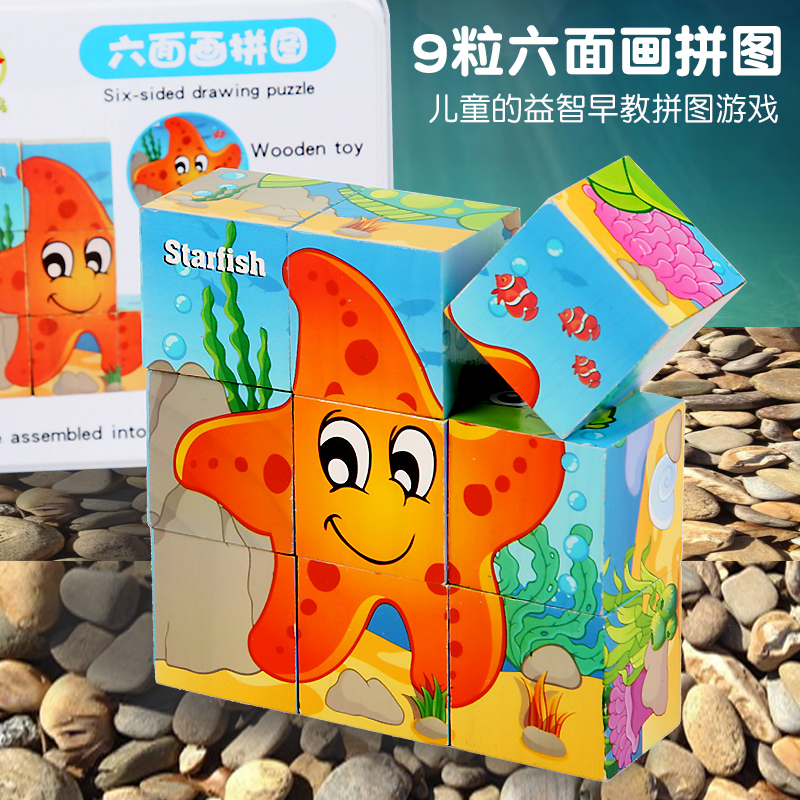 Woody Six Painted 9-Grain Jigsaw Children 3D Livolumetric wooden baby Toddler Puzzle Toy 3-4-5-6 years old