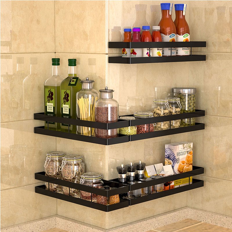 Kitchen storage artifact storage rack corner rotating seasoning jar rack non-perforated wall-mounted multifunctional storage rack