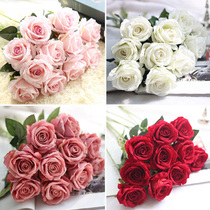 Single simulation rose fake flower set high-end living room dining table decoration dried flower bouquet decoration floral art