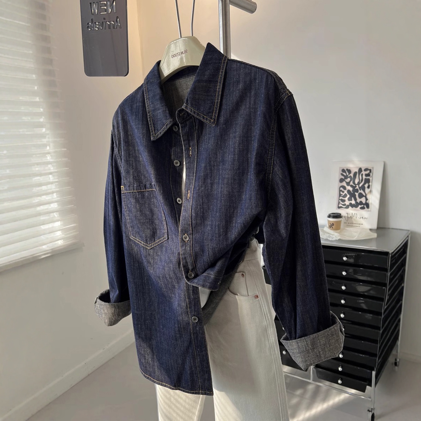 レトロなカレッジスタイルのラペルデニムシャツレディース春と秋ハイエンドカジュアルレイジー長袖気質シャツ薄手ジャケット