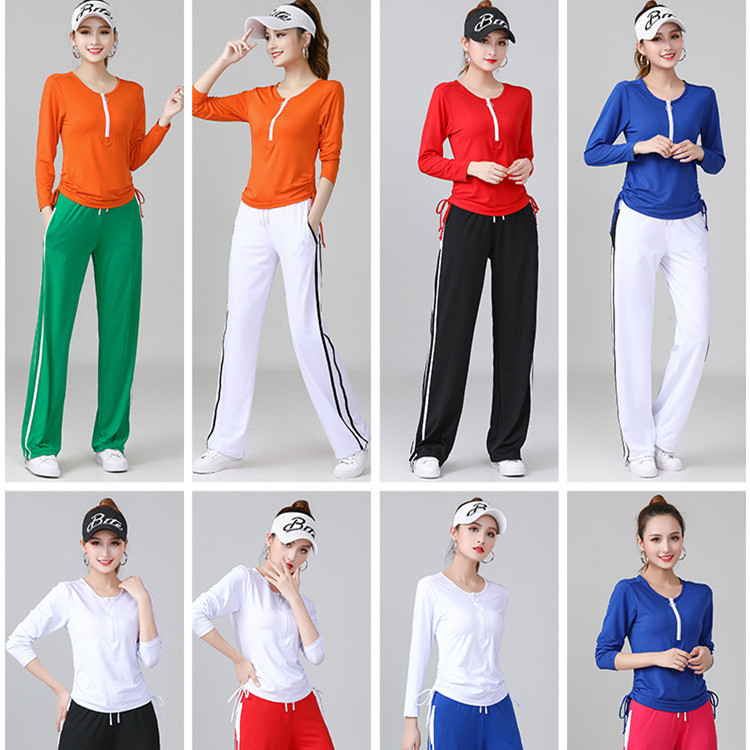 Autumn Clothing Square Dance Dancing Fitness Playground Clothing Ghost Step Dancing Sports Suit Fashion Tracer Dance Speed Dry Pants Red Dress White Pants