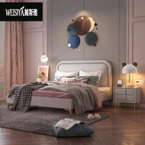Leather bed solid wood leather children bed boy single bed 1 5 meters 1 2 bed light luxury simple modern girl princess bed