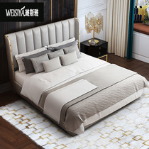 Light luxury First layer cowhide double leather bed modern simple master bedroom large and small apartment Nordic wedding bed 1 8 m real leather bed