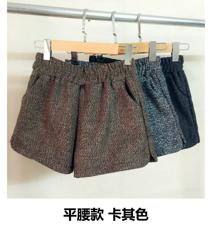 Thu đông 2018 phiên bản mới của Hàn Quốc quần short len ​​cạp cao rộng chân co giãn eo thon thường nữ hoang dã mặc quần bốt