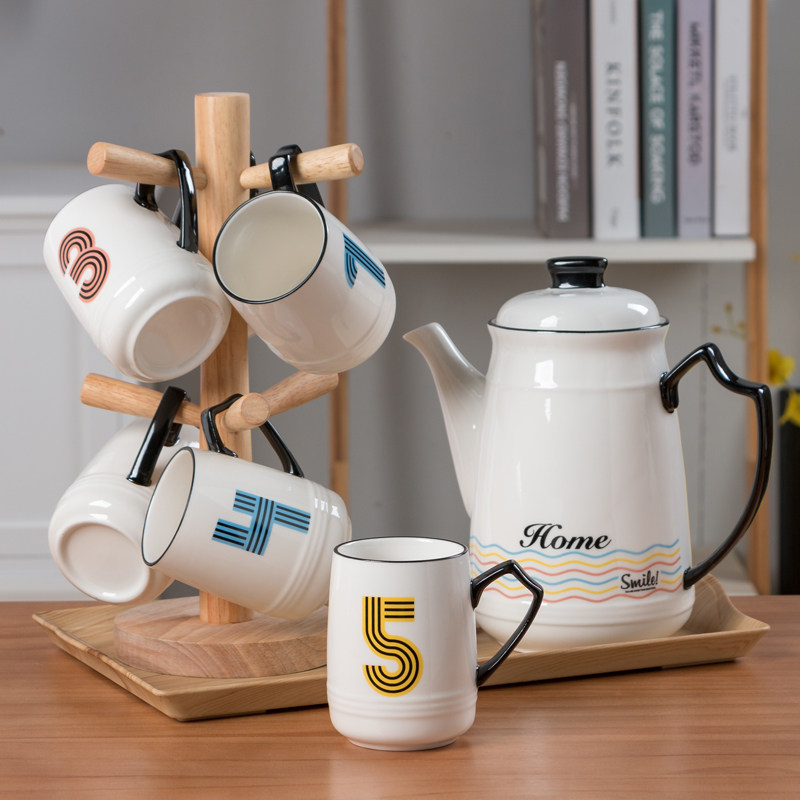 Nordic cup set digital cup home office cup hot water cup coffee cup wooden frame stainless steel cup holder