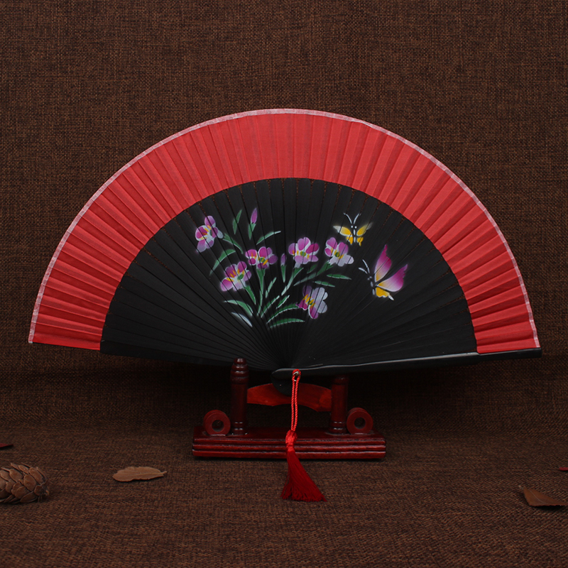 China Wind Day Style Fancy Lady Spray Painting Folding Fan Crafts Genuine Silk Fan Summer Silk Fan Dance Performance Folding Fan