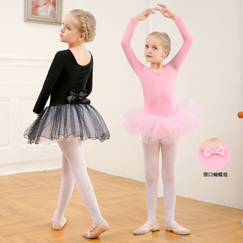Children's dance girls rehearssing for the autumn and winter long sleeves ballet dancer dress girl dancing to the test suit Chinese dance suit
