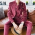 Quạt quý ông 2018 Thu Đông New England Fashion Gold Velvet Fabric Men Hàn Quốc Slim Cuba Cổ áo phù hợp quần short nam kaki Suit phù hợp