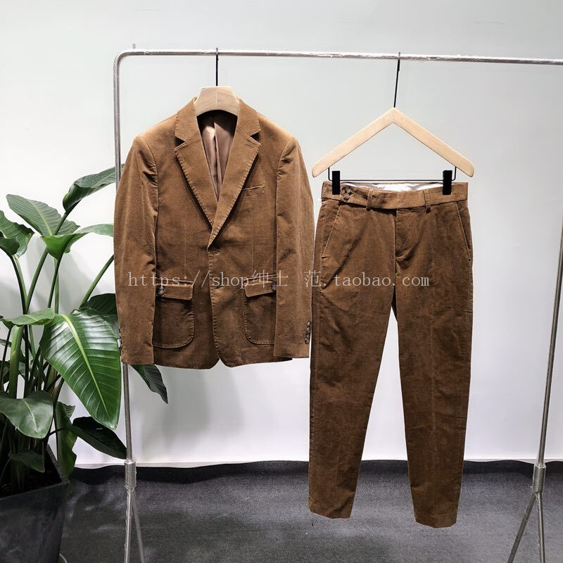 Quạt quý ông 2018 mùa thu và mùa đông mới Anh retro yuppie nam Nhật Bản kinh doanh phù hợp với quần nhung kẻ bộ vest nam