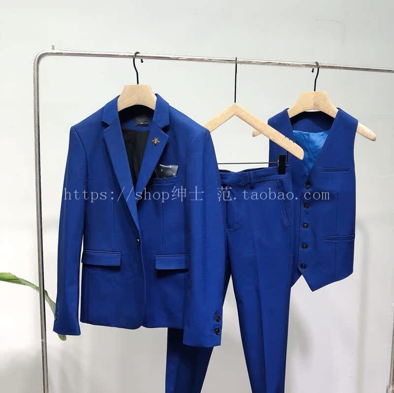 Quạt quý ông 2018 Thời trang mới Nhiều màu hoang dã Hàn Quốc Slim Men Một nút Casual Bộ đồ đơn giản quần kaki