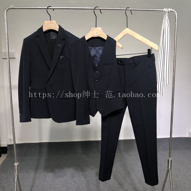 Quạt quý ông 2018 thu đông thời trang mới Anh kinh doanh bình thường phiên bản nam Hàn Quốc của bộ đồ sọc tự canh bộ vest nam trẻ trung