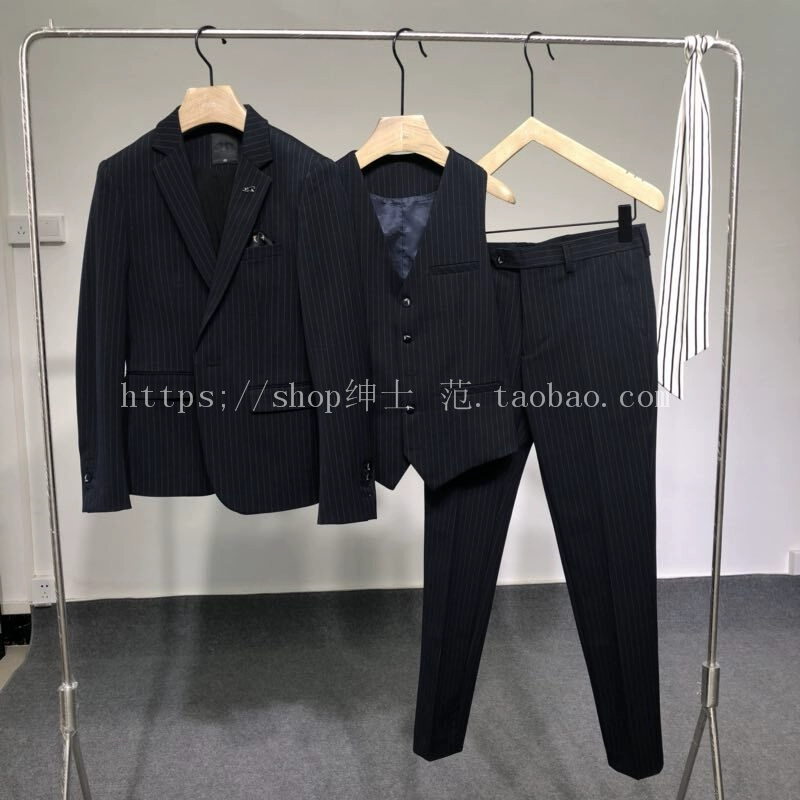 Quạt quý ông 2018 thu đông thời trang mới Anh kinh doanh bình thường phiên bản nam Hàn Quốc của bộ đồ sọc tự canh quần dài nam