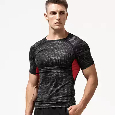 Fitness short-sleeved T-shirt men's tights quick-drying exercise training ice silk jacket Tide brand trend European and American Street Summer