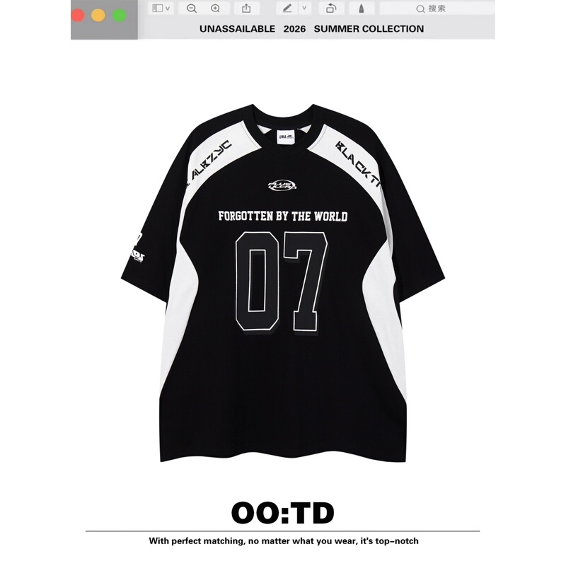 Unassailable American-Style Large Size Sports Style Digital Print Loose T-Shirt for Men and Women Trendy Patchwork Short Sleeves