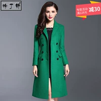 Len áo khoác nữ phần dài dày mới mùa thu và mùa đông màu xanh lá cây trên đầu gối eo slim Slim coat áo khoác dáng dài nữ