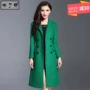 Len áo khoác nữ phần dài dày mới mùa thu và mùa đông màu xanh lá cây trên đầu gối eo slim Slim coat áo khoác dáng dài nữ