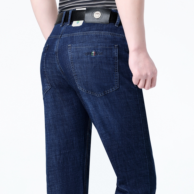 2024 Authentic American Pingguo Jeans for Men, Spring Style, Loose Fit, High-End Pure Cotton, Dad's Long Pants for Middle-Aged and Elderly